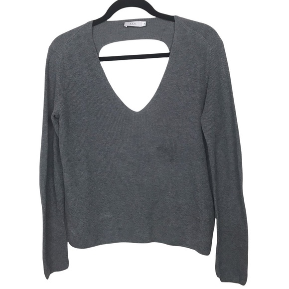 A.L.C. Ty Cutout Ribbed Cotton Sweater in Gray ALC - Picture 1 of 11